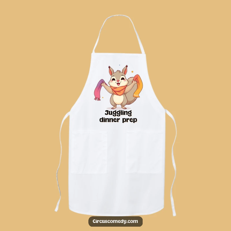 Funny Squirrel Apron: Cheerful Juggler with Scarves - Kitchen Fun Gift