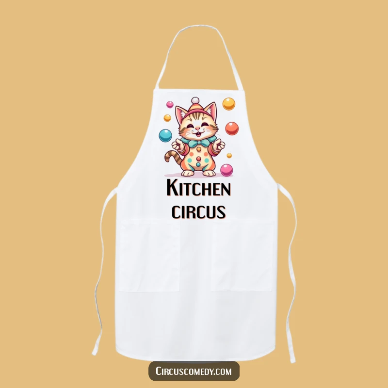 Funny Cat Clown Apron: Juggling Feline for Kitchen Circus Fun, Great Gift!