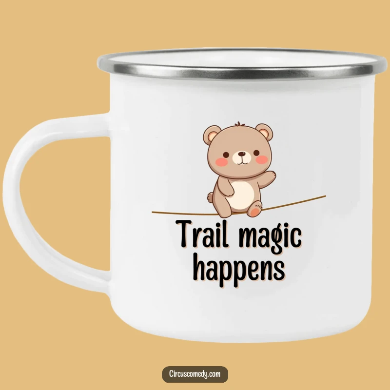Funny Happy Bear Tightrope Camping Mug - Adventure, Joy, and Good Cheer