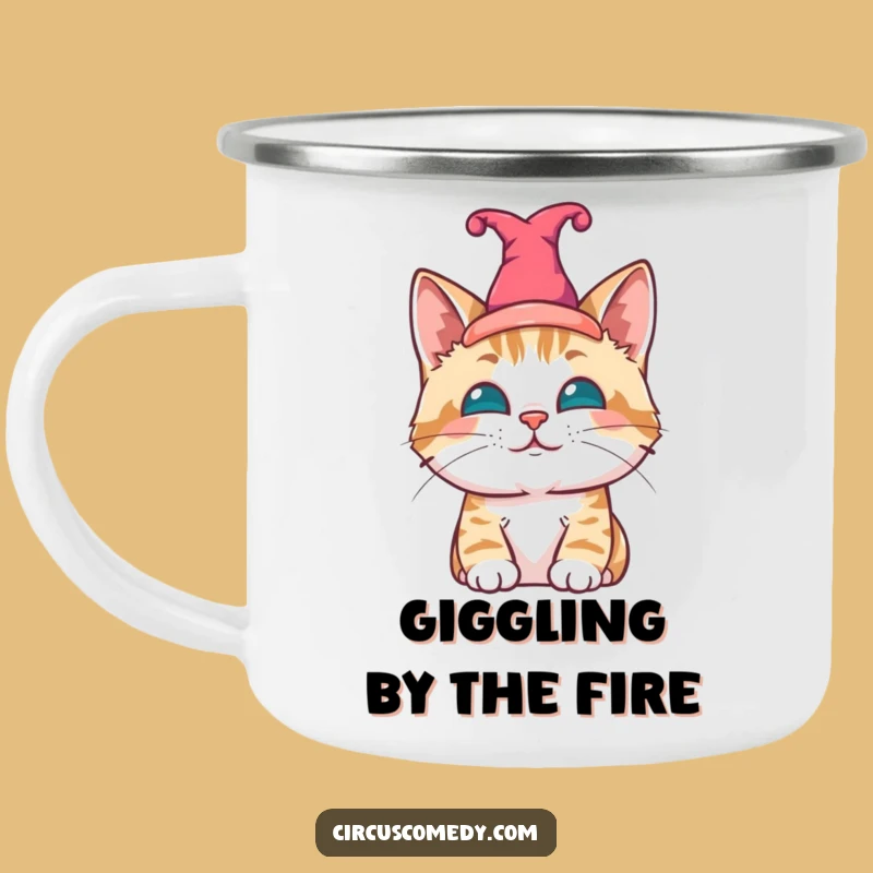 Funny Jester Cat Camping Mug: Campfire Laughs with Feline Friend