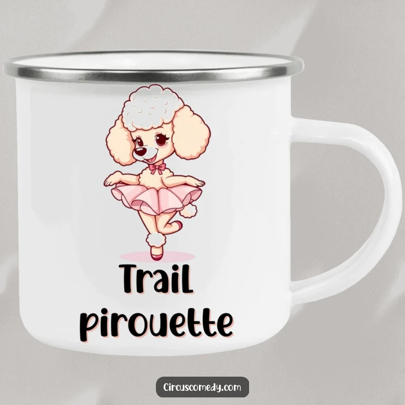 Funny poodle in a tutu, mid-pirouette with a determined and happy expression, ready for outdoor escapades.