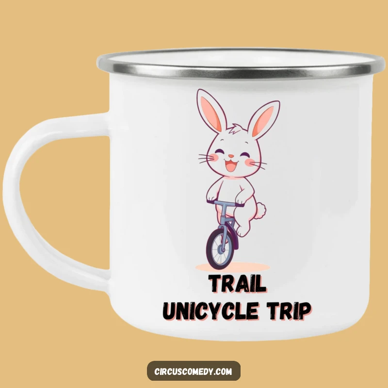 Funny Rabbit Unicyclist Camping Mug: Adventure-Ready and Cheerful