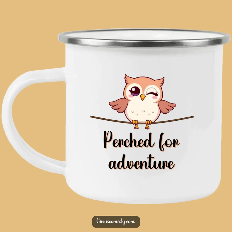 Funny Owl Tightrope Camping Mug: Winking Bird by the Fire! Sturdy Funny Gift!
