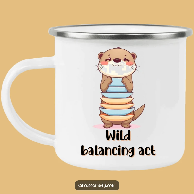 Funny Otter Balancing Plates Camping Mug: Adventure Fuel with Dexterity!