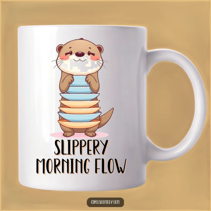 Funny Otter Balancing Plates Mug: A Hilarious Gift for the Clumsy!