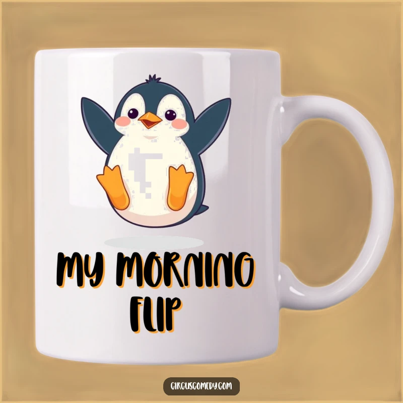 Funny Penguin Mug: Waddling Penguin Somersault - Hilarious Animal Action Gift