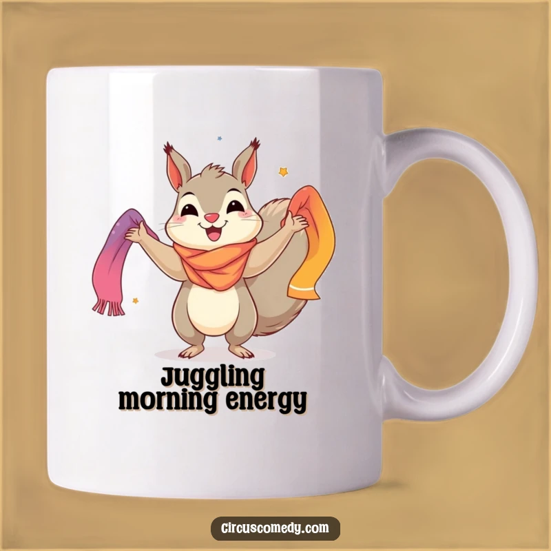 Funny Squirrel Mug: Cheerful Juggler with Scarves - Vibrant & Comical Gift