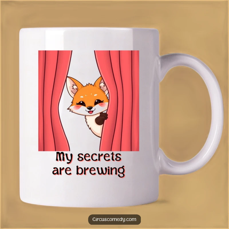 Funny Fox Behind Curtain Mug - Mischievous Grin, Perfect Gift for Sneaky Friends