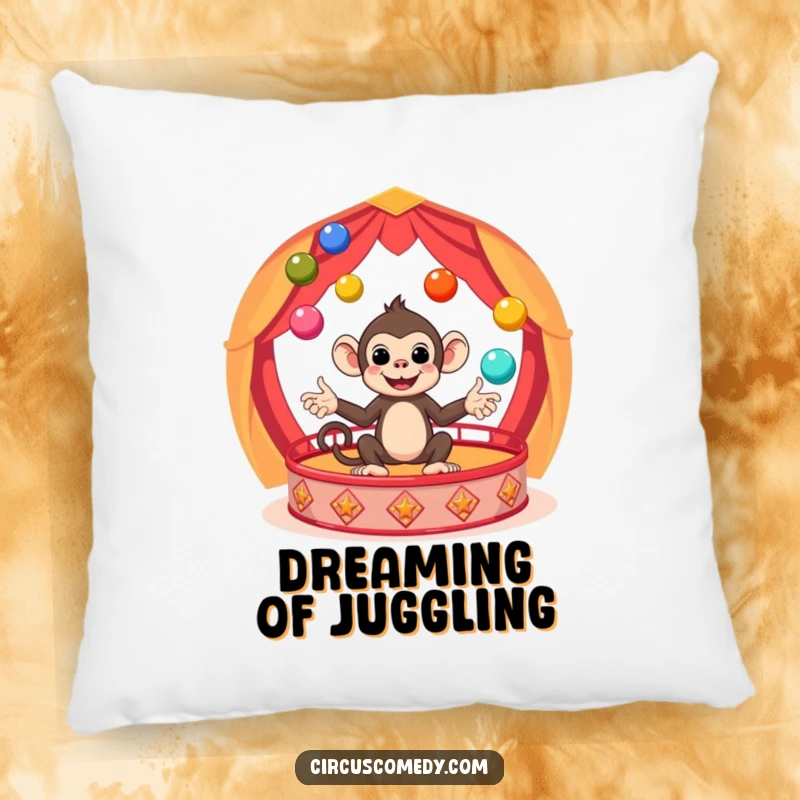 Funny Monkey Circus Pillow with a cute monkey artist juggling colorful balls, providing comfortable and humorous decoration, an ideal funny gift.