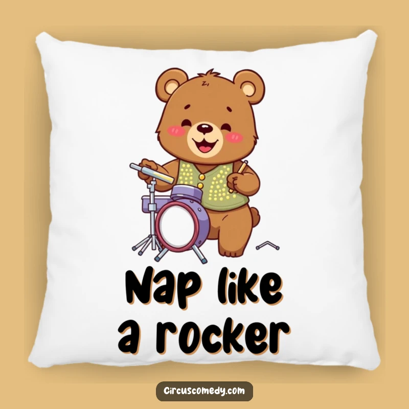 Funny Bear Drummer Pillow: Cozy & Hilarious Disco Vest Bear Cushion, Perfect Gift!