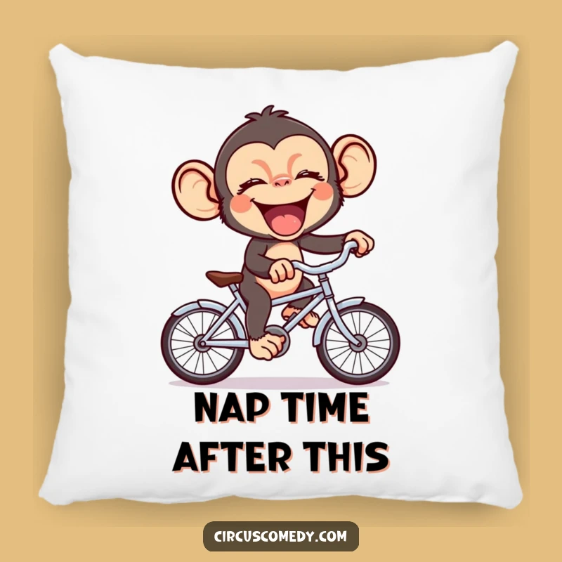 Funny Chimp Bicycle Pillow: Cuddle Up with Giggling Ape on Tiny Bike, Whimsical Funny Gift!