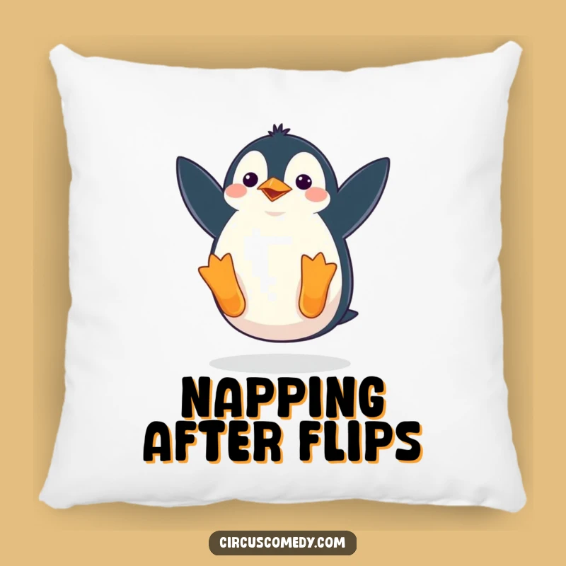 Funny Penguin Pillow: Waddling Somersault - Cozy & Comical Decor