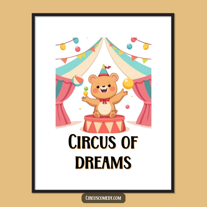 Funny Bear Juggler Circus Digital Print: Instant Hilarious Circus Wall Art