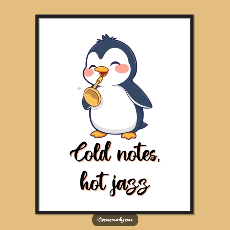 Funny Penguin Trumpet Digital Print: Instant Joyful Decor, a Whimsical Art Gift