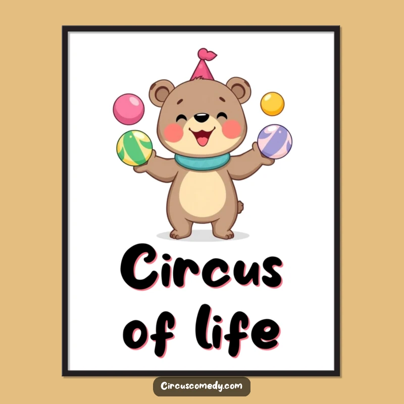 Funny Bear Juggling Digital Art: Printable Circus Joy & Hilarious Decor