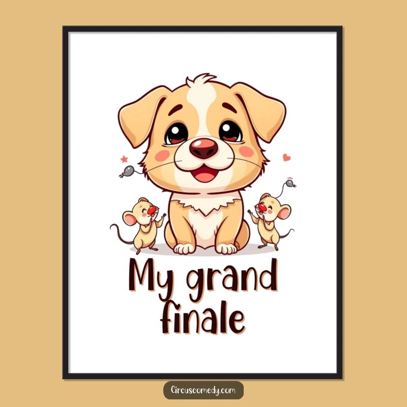 Funny Dog Clown Nose Digital Print: Whimsical Mouse Juggling Wall Art Gift