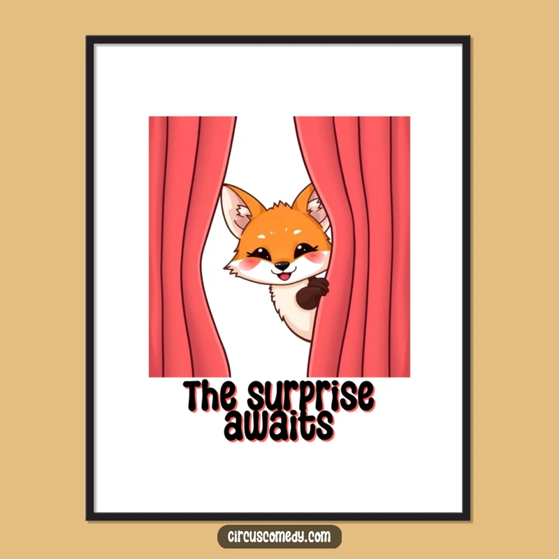 Funny Fox Behind Curtain Digital Art Print - Instant Mischievous Decor