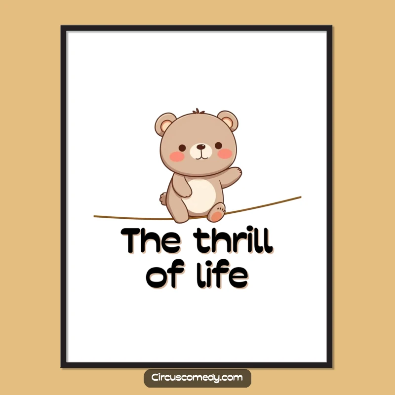 Funny Happy Bear Tightrope Digital Art Print - Instant Joyful Wall Decor