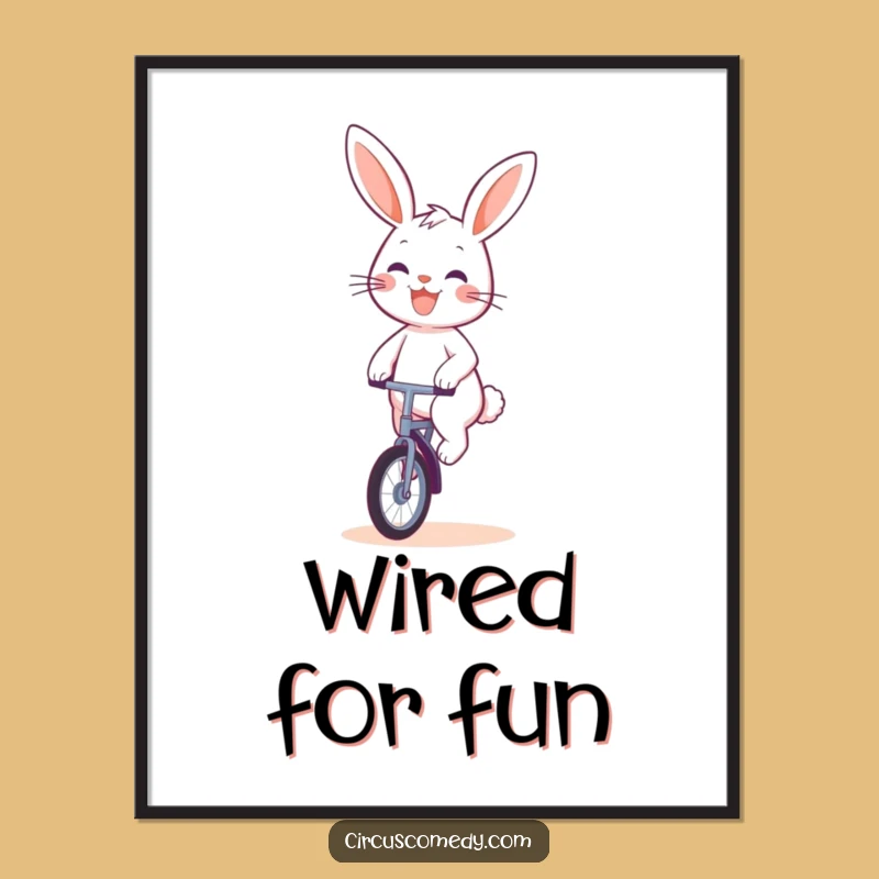 Funny Rabbit Unicyclist Digital Print: Instant Cheerful Wall Art