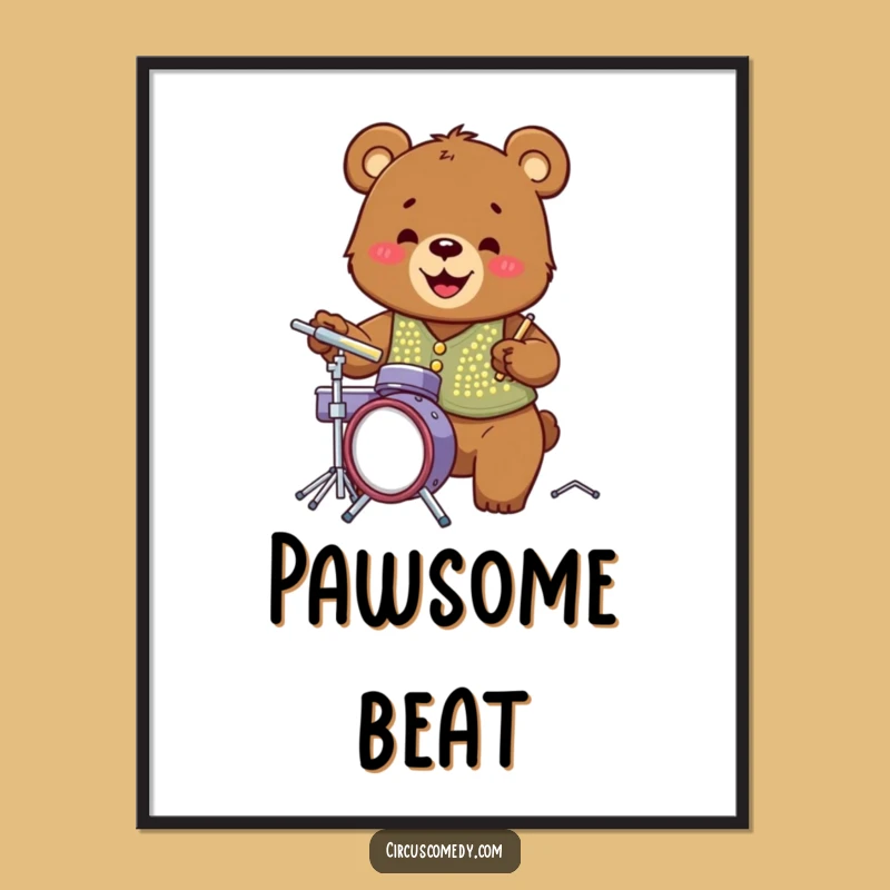 Funny Bear Drummer Digital Art: Hilarious Disco Vest Bear, Instant Music Lover Gift!