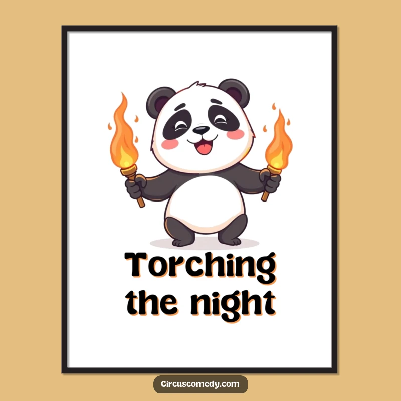 Funny Panda Juggling Digital Art: Fiery Torch Print, Instant Exciting Funny Gift!
