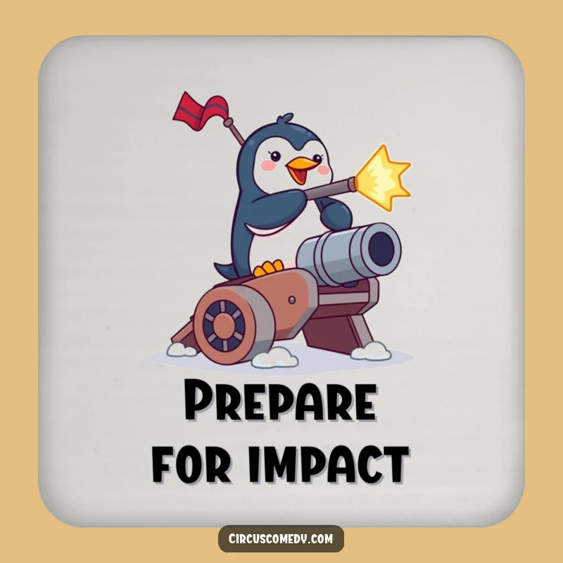 Funny Penguin Cannon Blast Coasters: Protect Surfaces with Brave Birdy's Humor