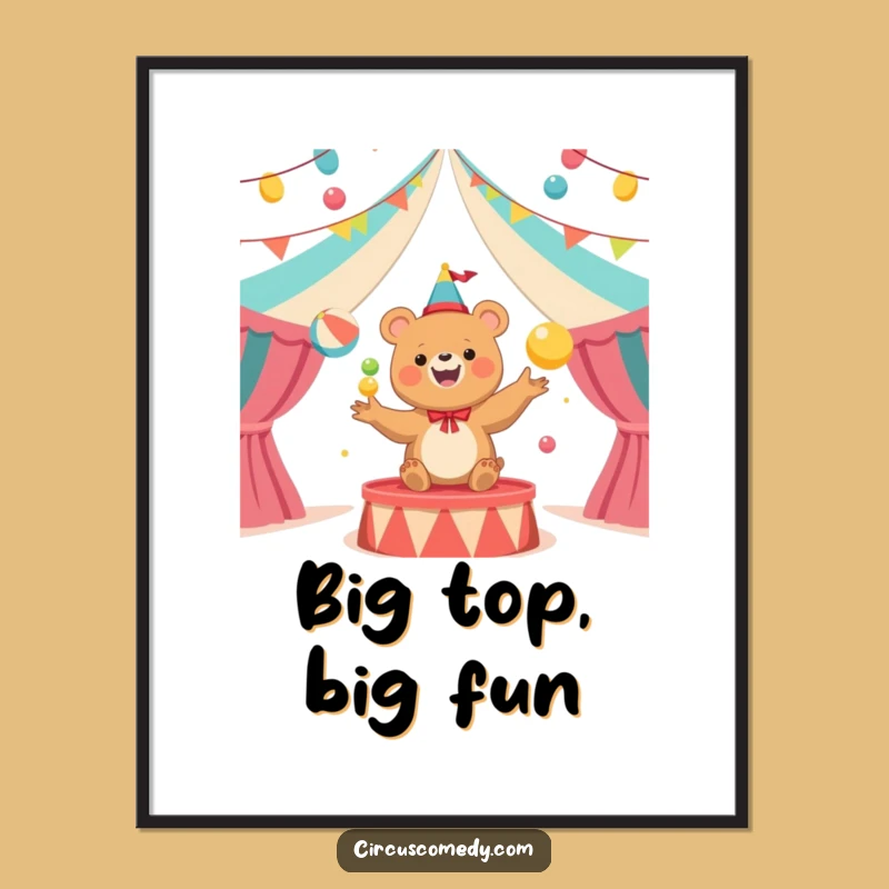 Funny Bear Juggler Circus Poster: Vibrant Wall Art for a Cheerful Home