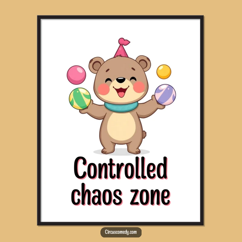 Funny Bear Juggling Poster: Vibrant Circus Art for a Hilarious Wall Decor