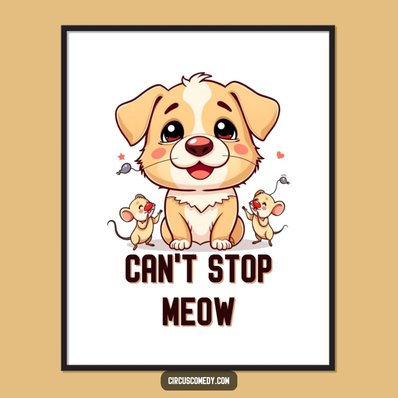 Funny Dog Clown Nose Poster: Whimsical Mouse Juggling Art Print Gift