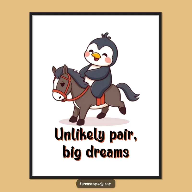 Funny Penguin Horse Rider Poster - Hilarious Animal Art Gift for Walls