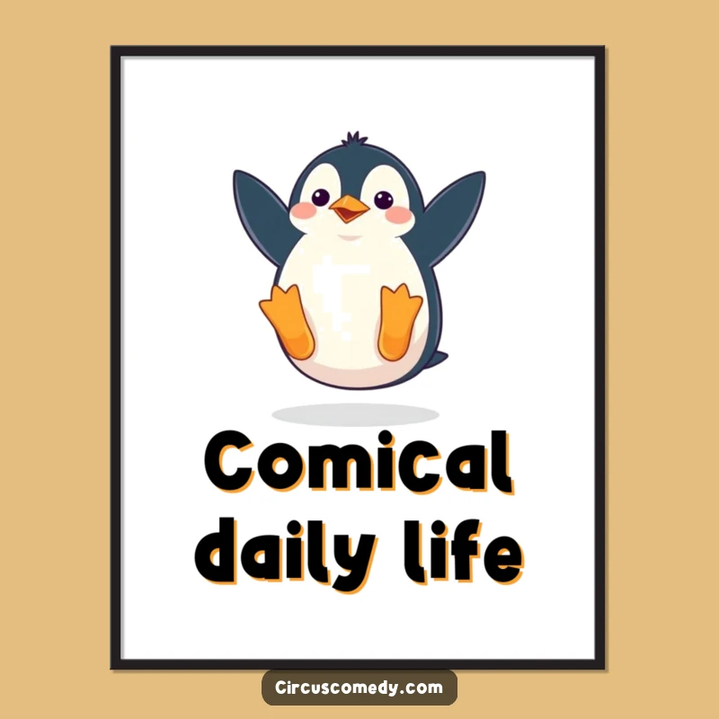 Funny Penguin Poster: Waddling Somersault Art - Whimsical Wall Decor Gift