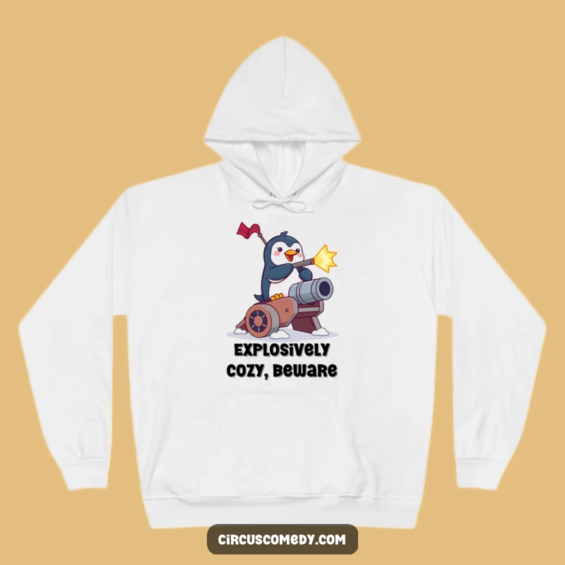 Funny Penguin Cannon Blast Hoodie: Cozy Up with Brave Birdy's Hilarious Launch