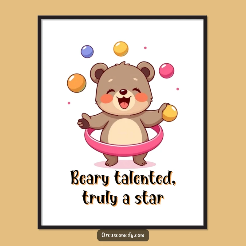 Free Printable Wall Art: Funny Juggling Bear Cub for Playful, Downloadable Home Decor