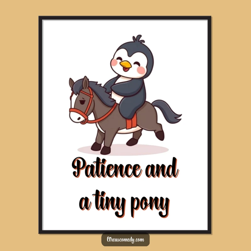 Free Printable Wall Art: Penguin's Tiny Horse Adventure - Funny Downloadable Decor