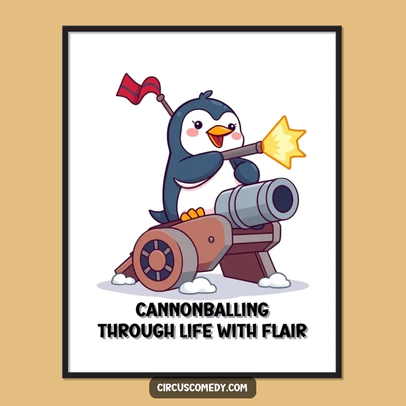 Funny Free Printable Wall Art: Penguin Cannon Blast Wall Decor Downloadable!
