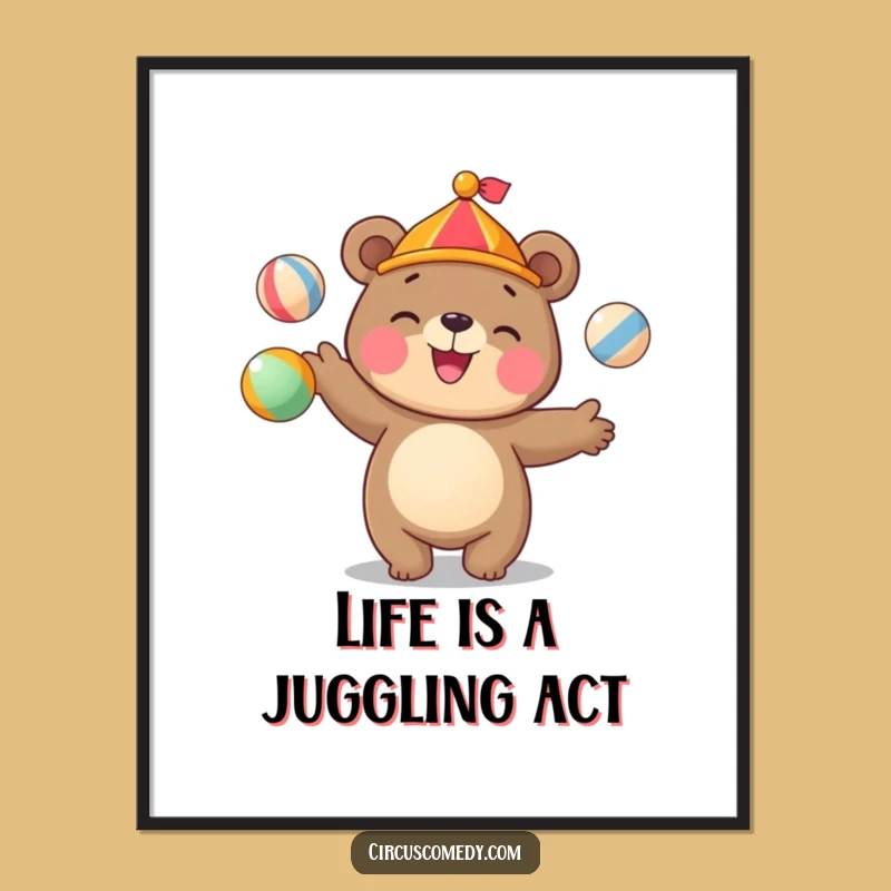 Funny Free Printable Wall Art: Juggling Bear, Downloadable Circus Art for Kids Rooms