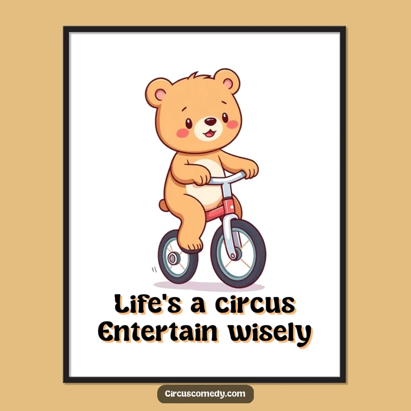 Funny Free Printable Wall Art: Bear on Unicycle - Downloadable Decor