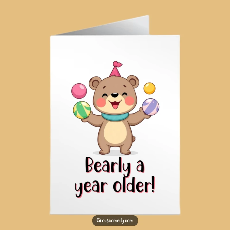 Free Printable Birthday Card: Funny Bear Juggling Fun, Perfect Downloadable Gift!