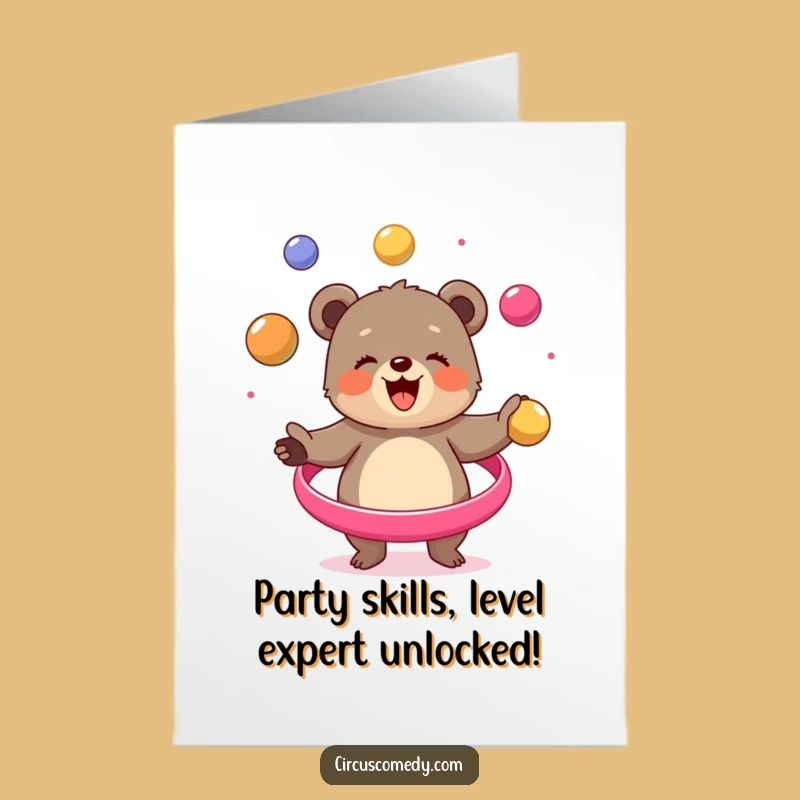 Free Printable Birthday Card: Funny Bear Cub Juggling Fun for a Joyful Downloadable Gift