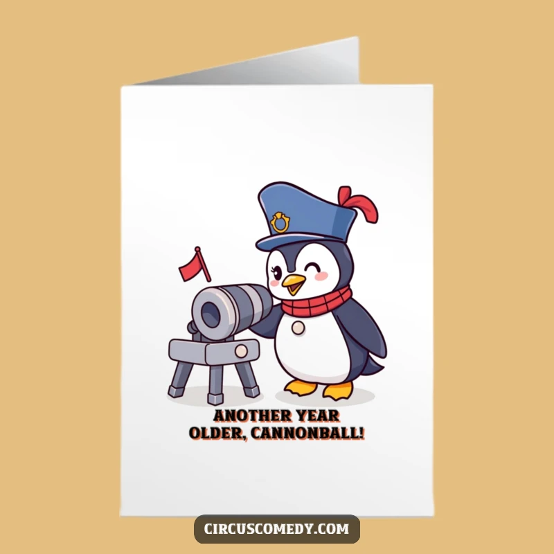 Free Printable Birthday Card: Funny Penguin Ringmaster Wink, Unique Downloadable Gift
