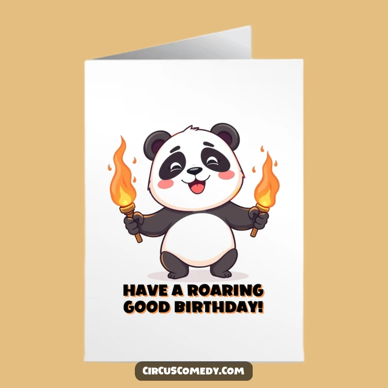 Free Printable Birthday Card: Panda Juggling Fire - Hot Fun Downloadable Gift!