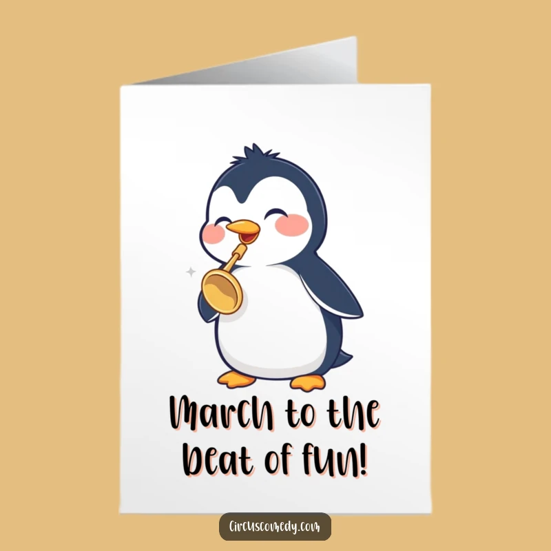 Free Printable Penguin Trumpet Birthday Card: Funny Downloadable Gift for Music Lovers