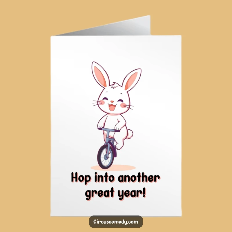Free Printable Birthday Card: Rabbit Unicycle Fun Downloadable Gift for a Cyclist
