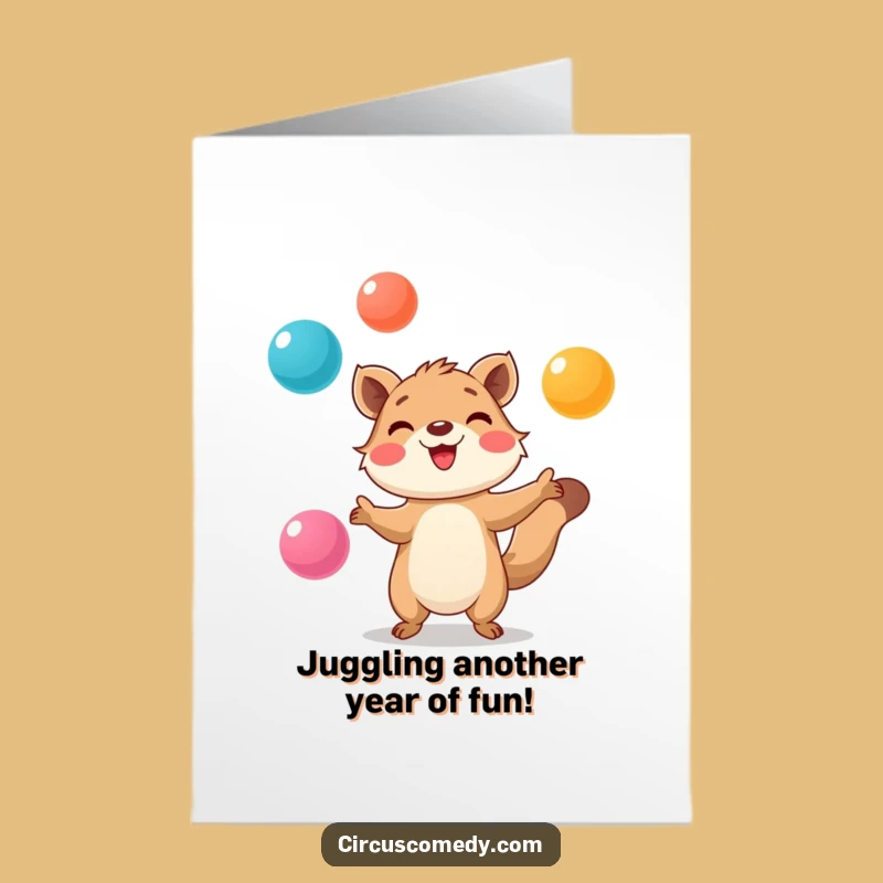Free Printable Funny Birthday Card: Juggling Animal Tosses Fun for Gift