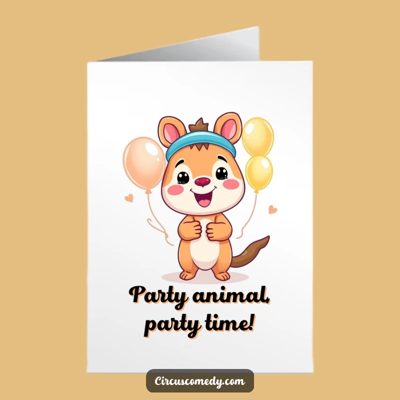 Free Printable Birthday Card: Cheerful Animal Balloon Artist - Funny Downloadable Gift