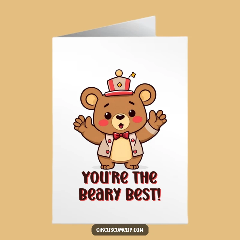 Free Printable Bear Ringmaster Card: Triumphant Bow Congratulations Downloadable