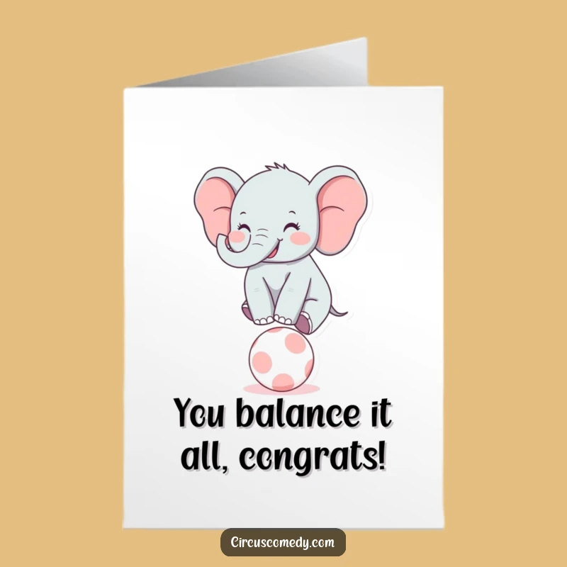 Free Printable Congrats Card: Elephant Balance Achievement Downloadable Gift for Success