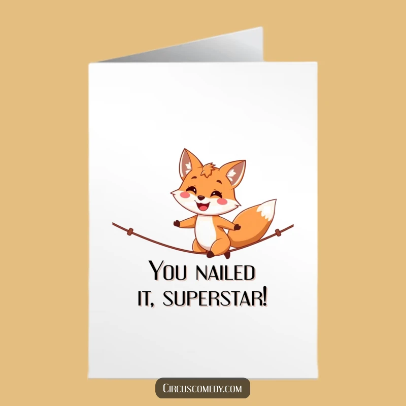 Free Printable Congrats Card: Proud Fox Tightrope Walker, Perfect for Downloadable Celebration