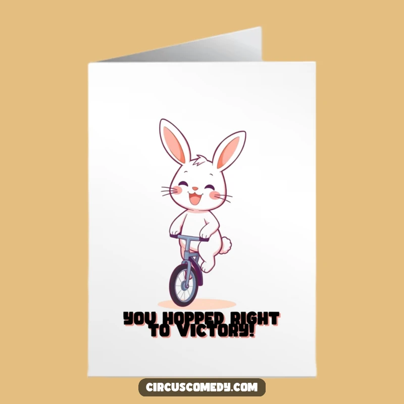 Free Printable Congrats Card: Rabbit Unicycle Achievement Downloadable Gift for Success