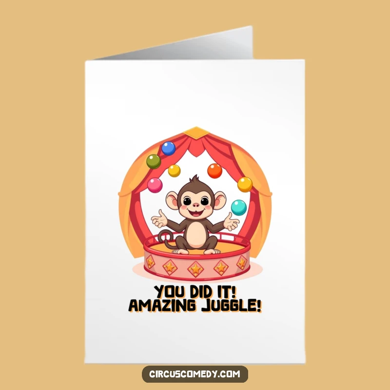 Free Printable Monkey Congratulations Card: Funny Circus Juggling Win Downloadable Gift